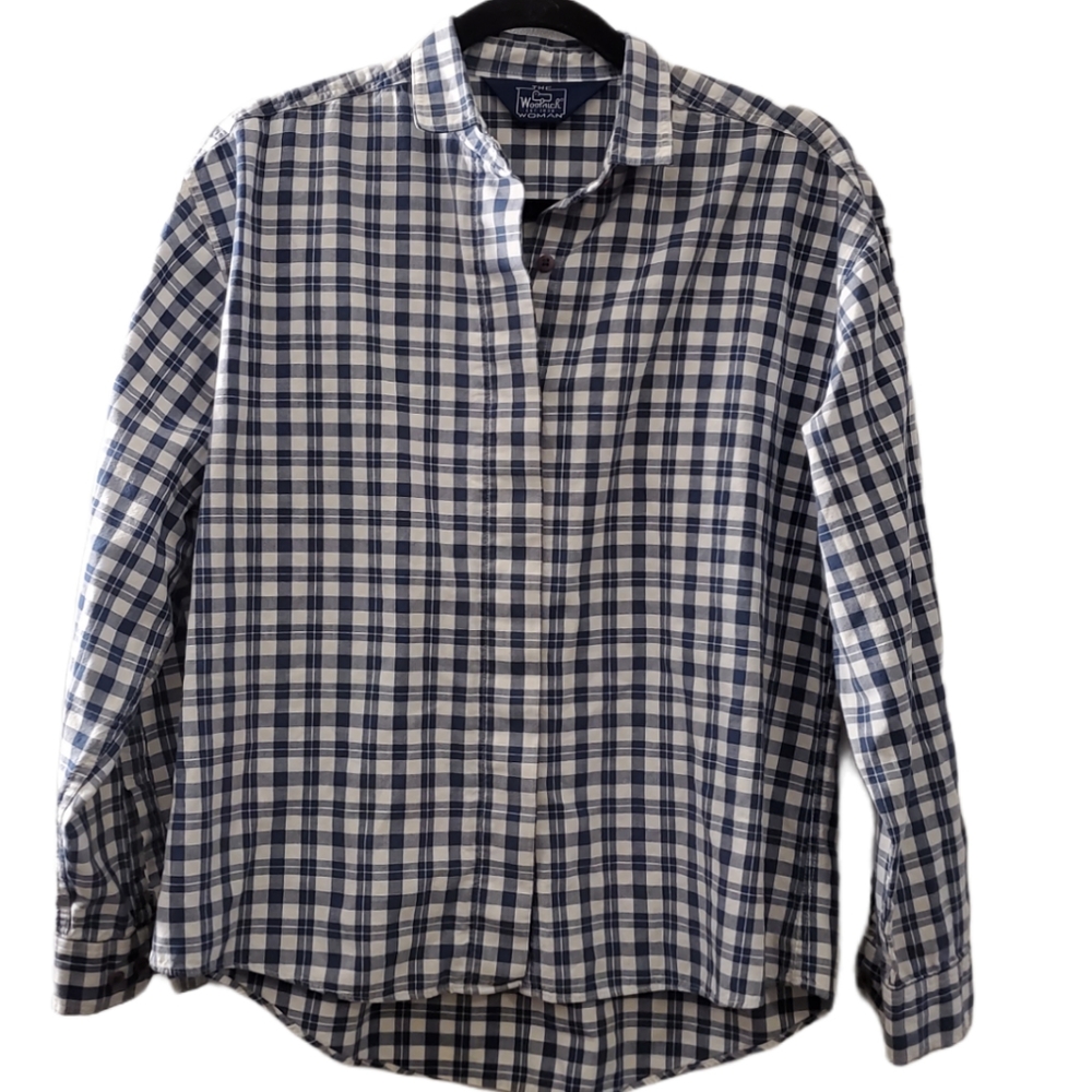 Woolrich Woman Navy Blue White Checkered Shirt M